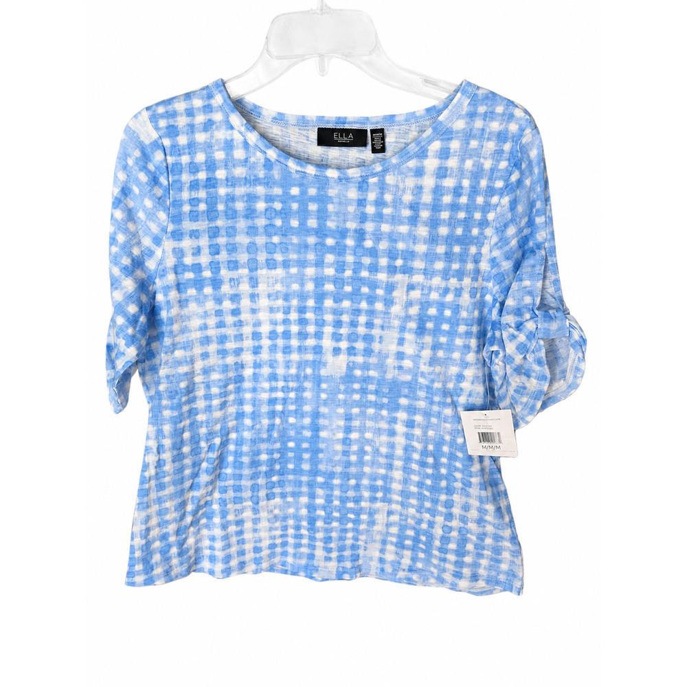 Ella Rafaella women’s short sleeve top in Blue Gingham Size M